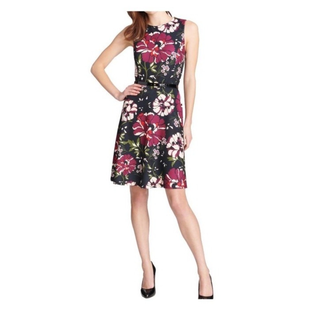 Tommy Hilfiger Belted Folk Floral Scuba Crepe Dress Size 16 NWT